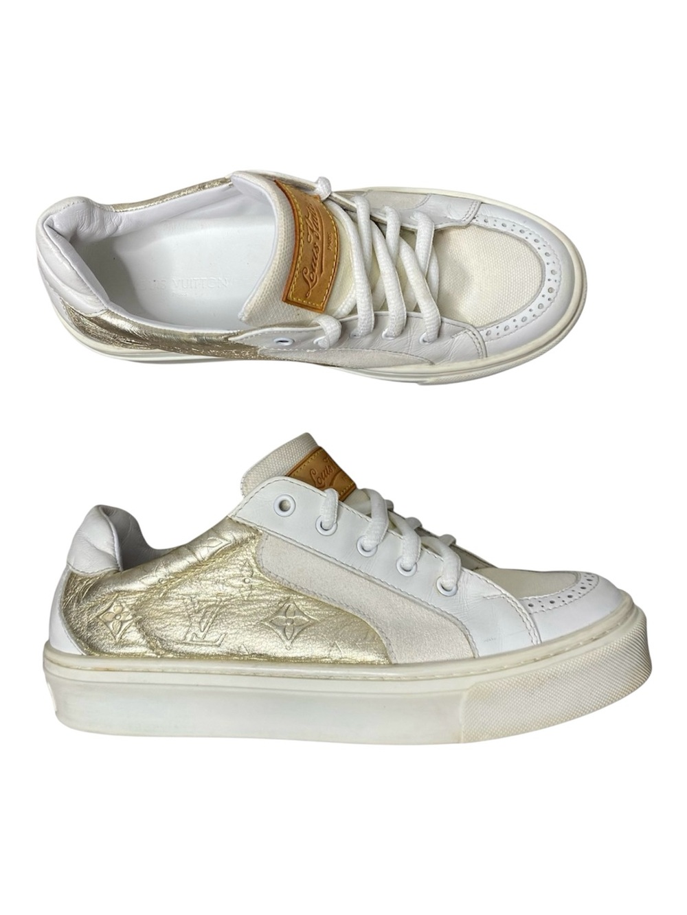 Louis Vuitton Kids Sneakers Gold Monogram Leather Logo 32 / US 1 Unisex